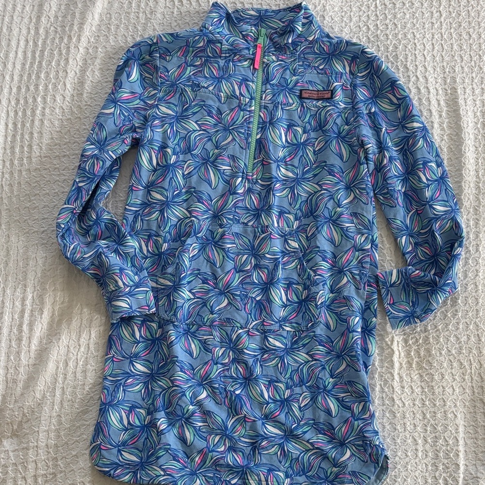 Vineyard Vines Kids Rashguard - Blue and Pink Leaf Design